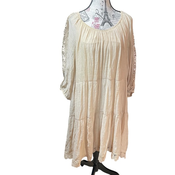 indigo Rose Dresses & Skirts - Boho Cream Peasant Dress with Crochet Trim